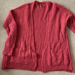 Free People Textured Red Duster Cardigan